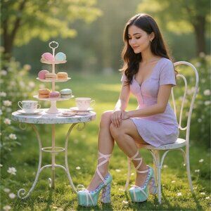 Sugar Thrillz Balletcore Ribbon Platform Heels Pastel Pink & Blue Satin Wrap